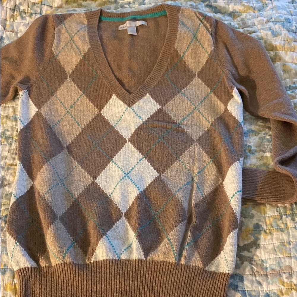 Old Navy V-Neck Lightweight Argyle Style Sweater size S